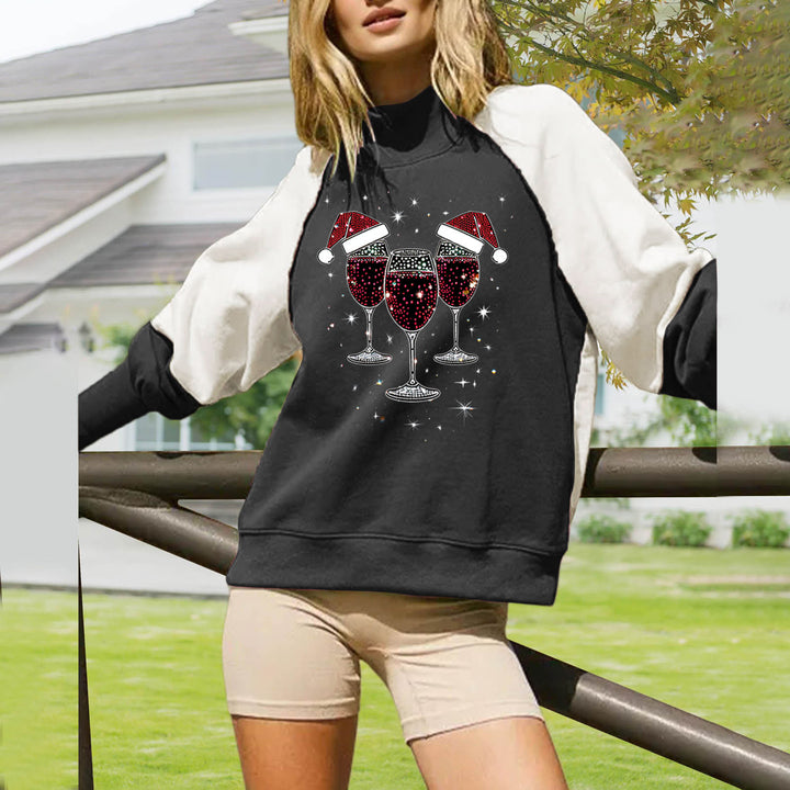 Damen nan oversized Raglan-Sweatshirt mit Stehkragen und funkelndem Weihnachts-Strassprint Drune