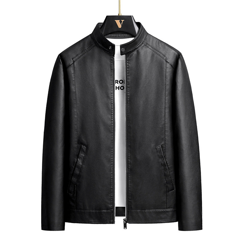 Herren Schlichte Kunstleder-Cityjacke mit Stehkragen, Zweiwege-Reißverschluss & Eingrifftaschen Drune