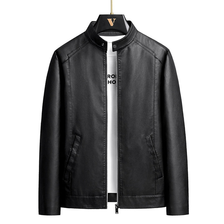 Herren Schlichte Kunstleder-Cityjacke mit Stehkragen, Zweiwege-Reißverschluss & Eingrifftaschen Drune