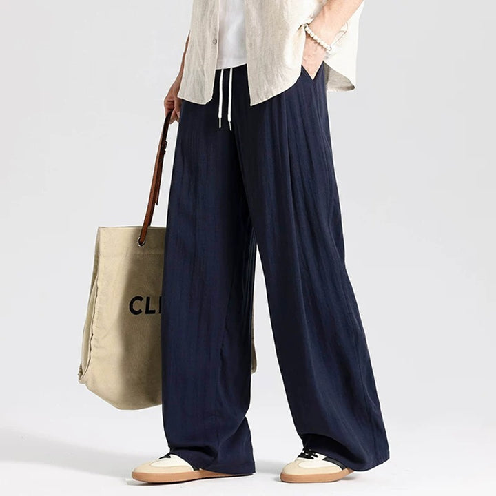 Herren Weite Leinenhose im Oversize-Stil mit Kordelzug und Seitentaschen Drune
