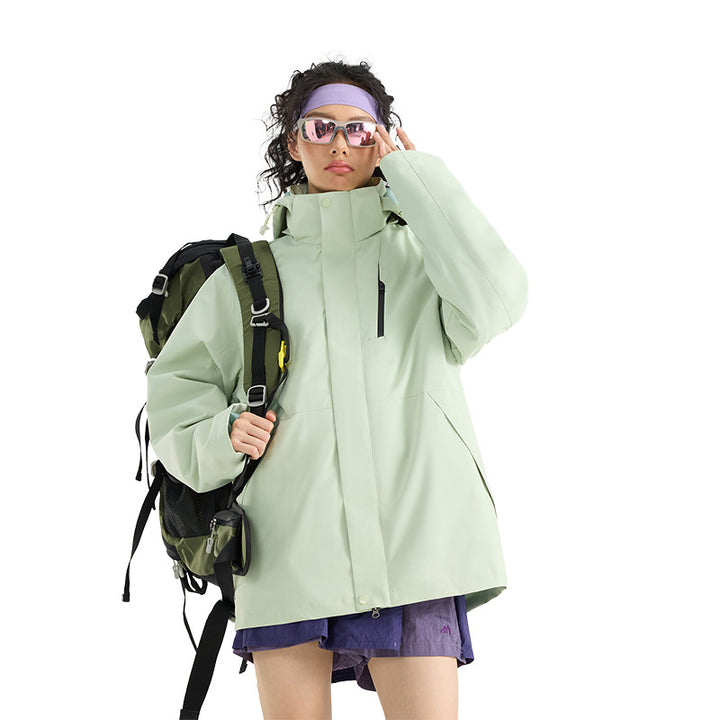 Damen Leichte wasserdichte Parka-Kapuzenjacke mit versiegelten Nähten und Kordelzug Drune