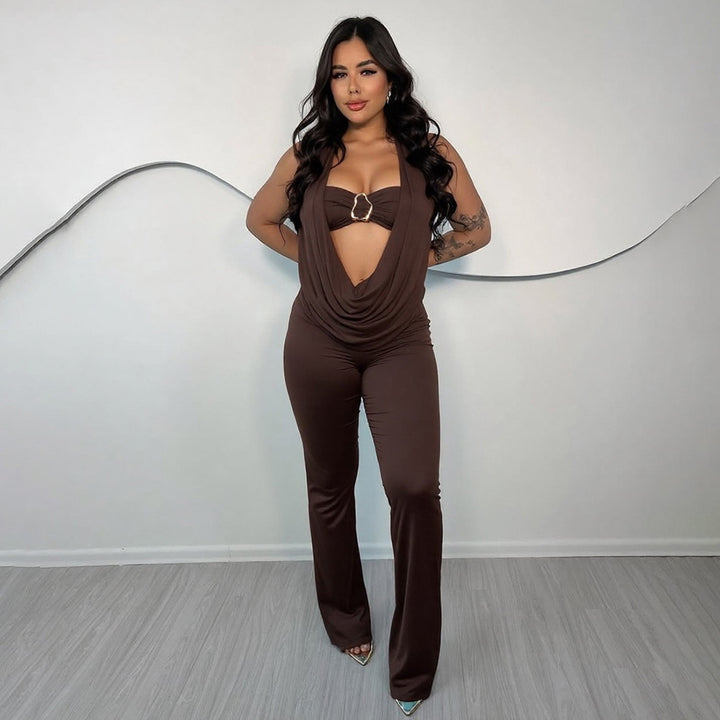 Damen Eleganter und figurbetonter Jumpsuit mit einzigartigem Ausschnitt Drune