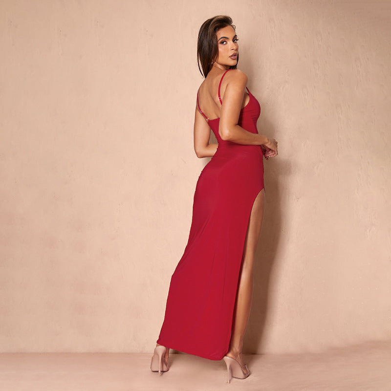Damen elegantes Spitzen-Maxikleid mit zarten Trägerspitzendetails Drune