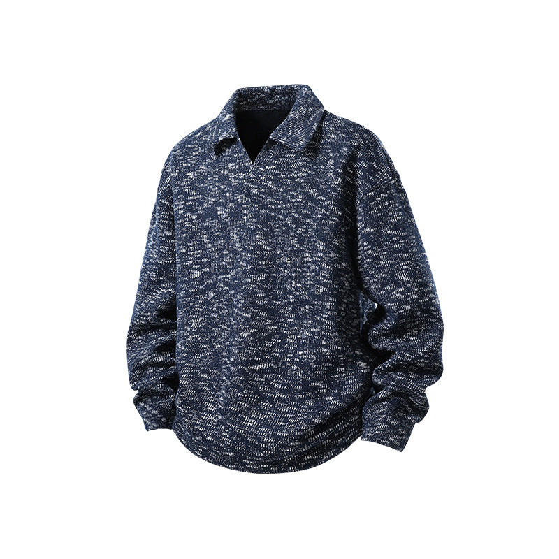 Herren Grobstrick-Kragenpullover mit V-Ausschnitt und Relaxed‑Fit Drune