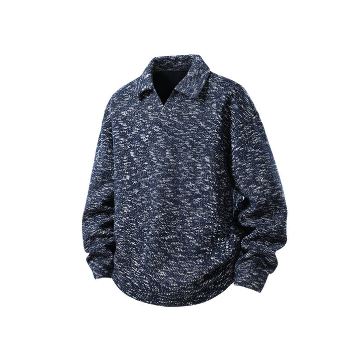 Herren Grobstrick-Kragenpullover mit V-Ausschnitt und Relaxed‑Fit Drune