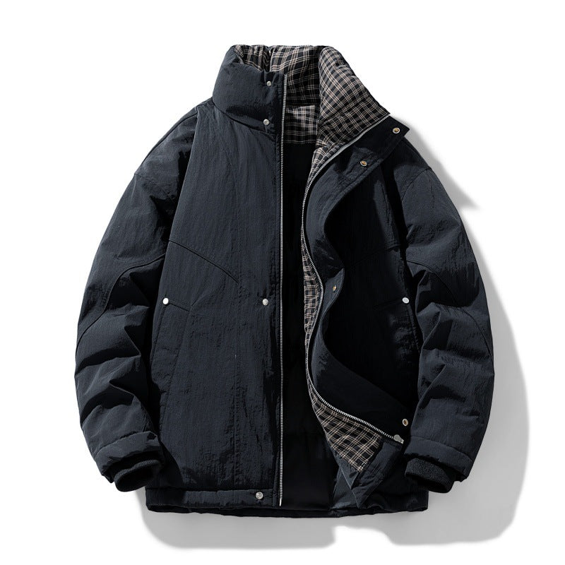 Herren winddichte Steppjacke mit kariertem Thermofutter, Stehkragen und verdecktem Reißverschluss Drune