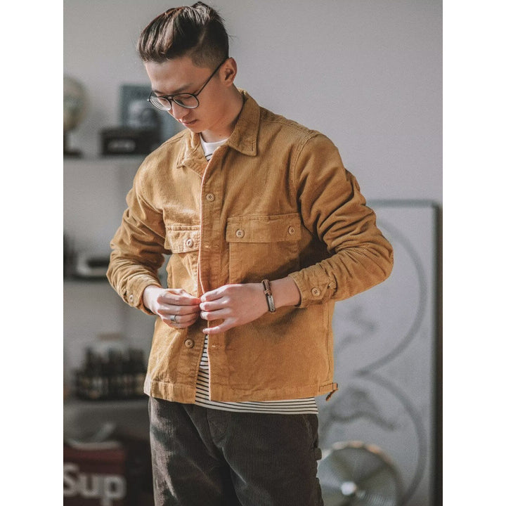 Herren Robustes Kord-Overshirt im Worker-Look mit aufgesetzten Pattentaschen Drune