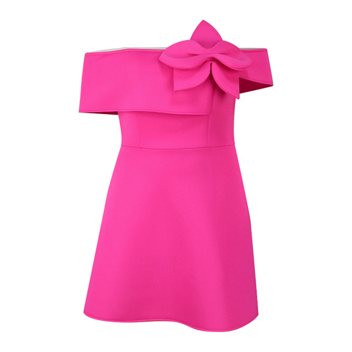 Damen Off-Shoulder Cocktailkleid mit großer Schleifenapplikation Drune