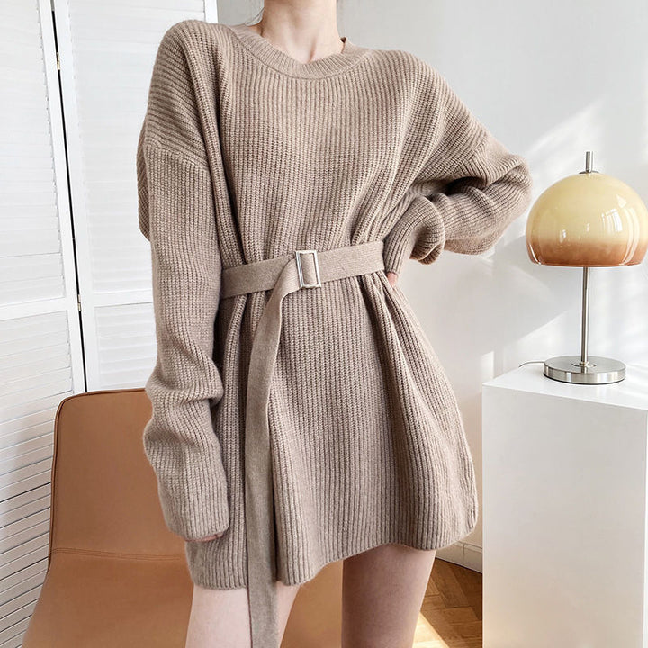Damen Modischer Strickpullover mit Gürtel Drune