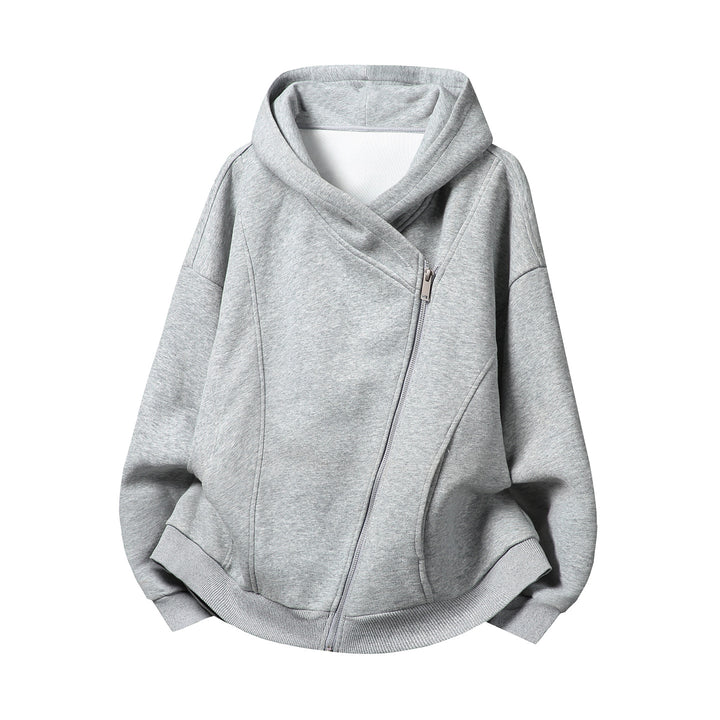 Damen Oversize Kapuzenjacke mit asymmetrischem Reißverschluss und markanten Nahtdetails Drune