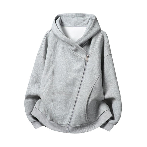 Damen Oversize Kapuzenjacke mit asymmetrischem Reißverschluss und markanten Nahtdetails Drune