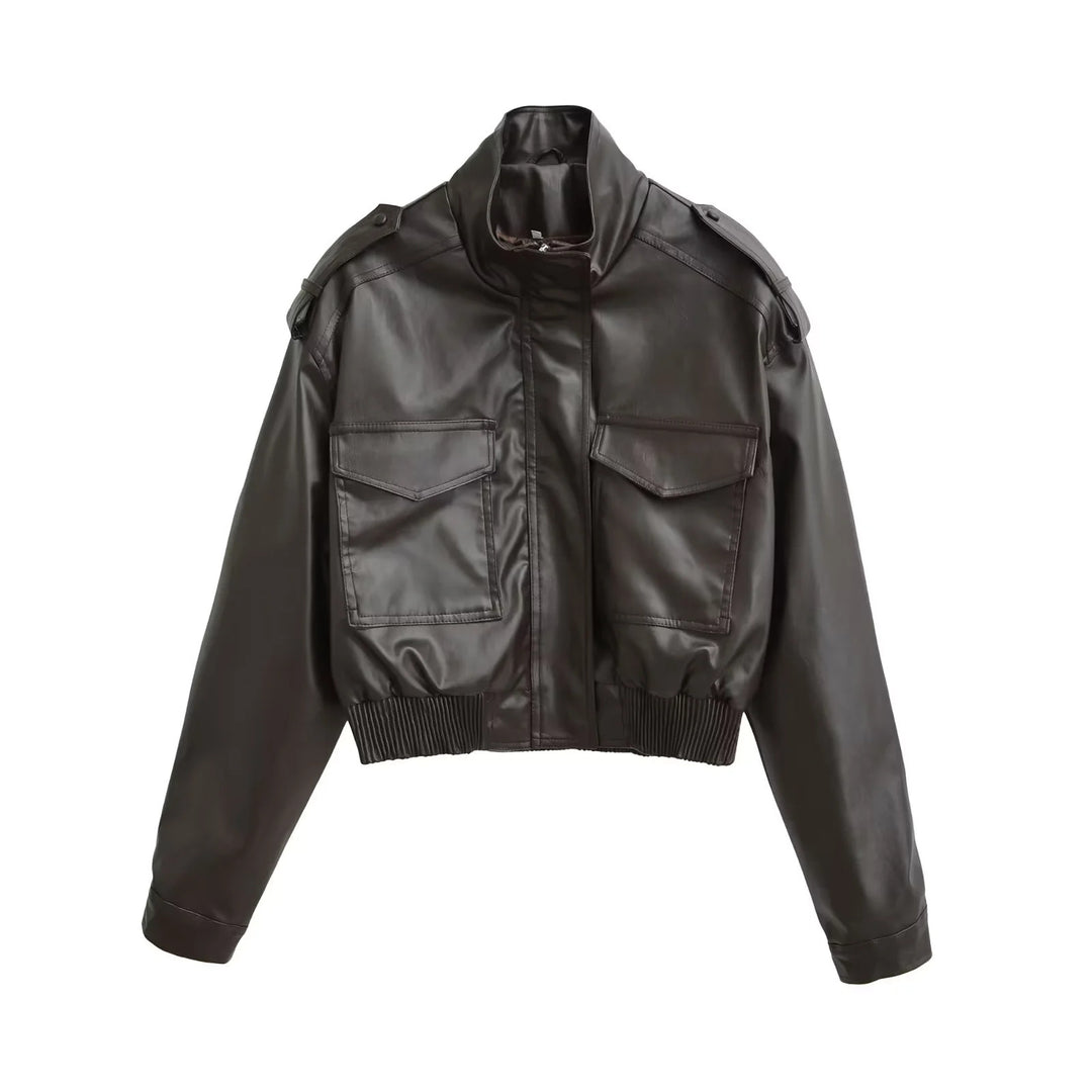 Damen nan cropped Field-Bomberjacke im Military-Look mit Stehkragen, Schulterklappen und taillennahem Rippbund Drune