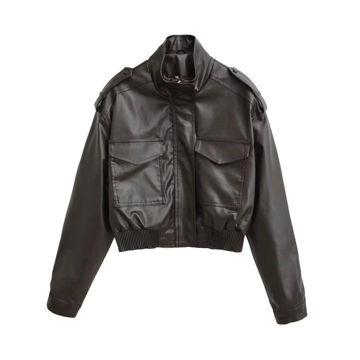Damen nan cropped Field-Bomberjacke im Military-Look mit Stehkragen, Schulterklappen und taillennahem Rippbund Drune