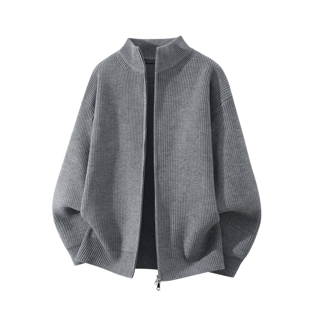 Herren Oversize Grobstrick-Zipcardigan mit Stehkragen und Zwei-Wege-Reißverschluss Drune