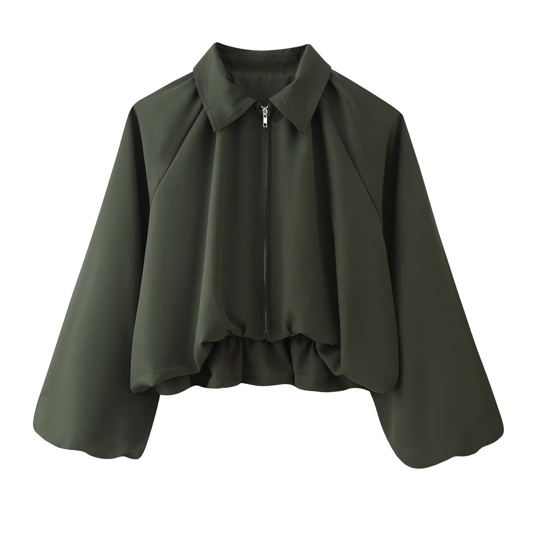 Damen Kurze Cropped‑Jacke mit Raglanärmeln, Reißverschluss und gerafftem Saum Drune