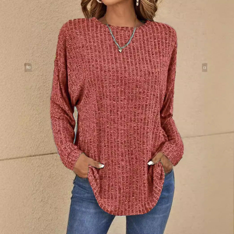 Damen Oversized Struktur-Strickpullover mit Rundhals und Eingrifftaschen Drune
