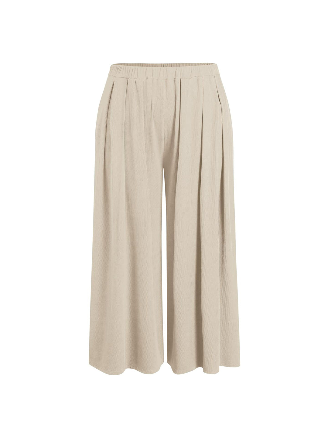 Damen Weite Feinstrick-Palazzohose mit hohem Elastikbund und Faltenfall Drune