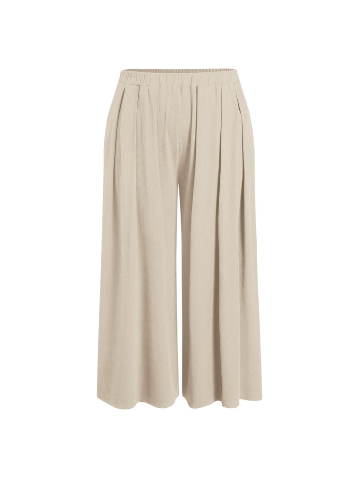 Damen Weite Feinstrick-Palazzohose mit hohem Elastikbund und Faltenfall Drune