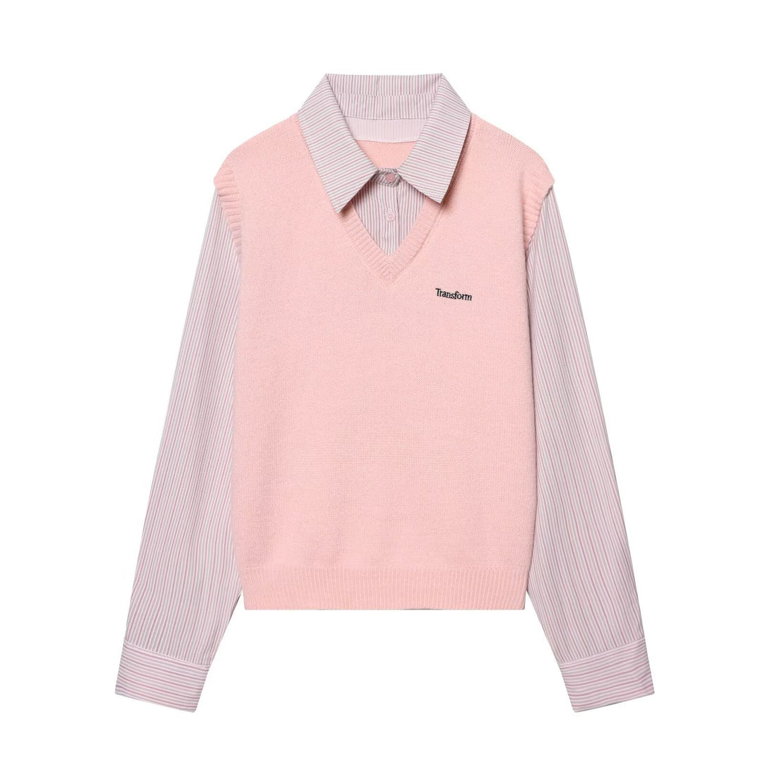 Damen Lagenlook-Hemd mit V-Ausschnitt Strickweste Drune