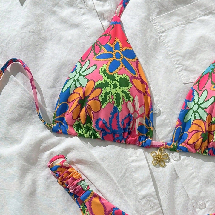 Damen Triangelbikini mit buntem floralen Muster Drune