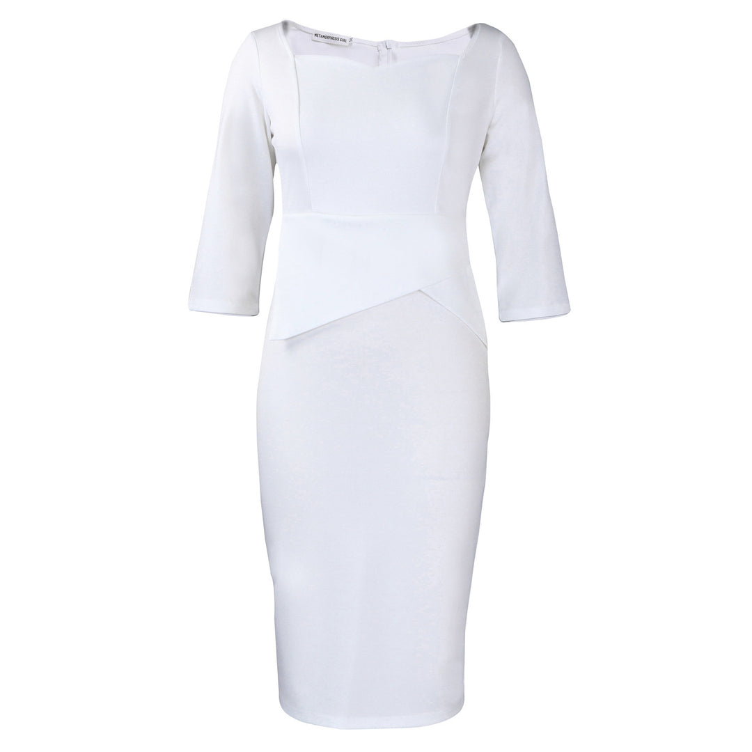 Damen elegantes Bodycon-Kleid mit asymmetrischem Saum und 3/4-Ärmeln Drune