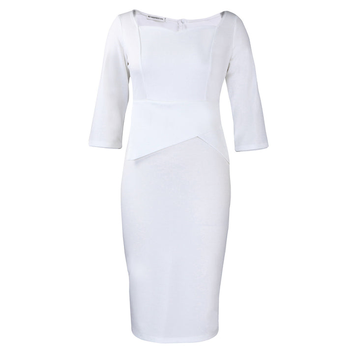 Damen elegantes Bodycon-Kleid mit asymmetrischem Saum und 3/4-Ärmeln Drune