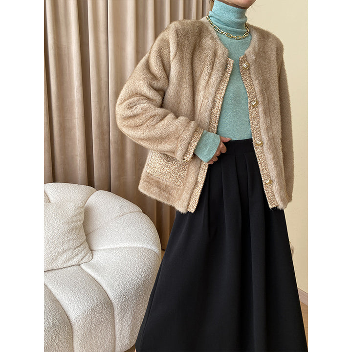 Damen kuschelige Strickjacke mit eleganten Knöpfen und praktischen Taschen Drune