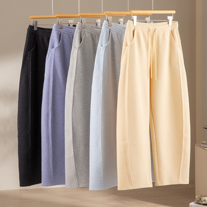 Damen Relaxed-Fleece-Hose mit hoher Taille, Tunnelzug und dekorativer Seitennaht Drune