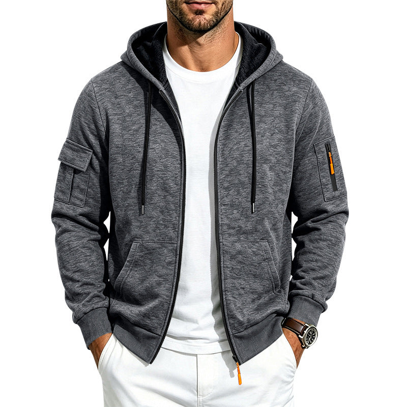 Herren Kapuzen-Sweatjacke aus meliertem French-Terry mit Reißverschluss und Ärmeltasche Drune