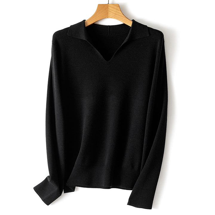 Damen Feinstrickpullover mit V-Ausschnitt und Hemdkragen Drune