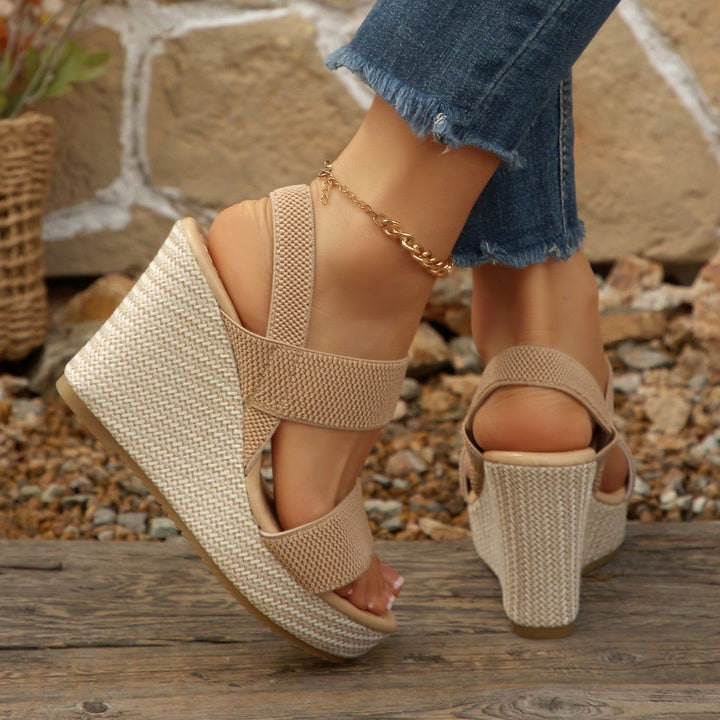 Damen Wedge-Sandalen mit elastischen Riemen und modischem Plateau Drune