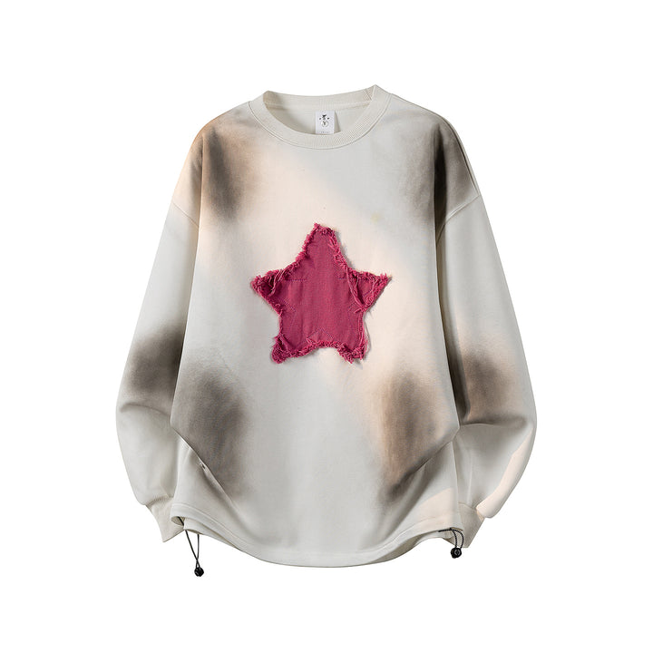 Damen Oversize-Sweatshirt mit gesticktem Schriftzug, abgerundetem Saum & überschnittener Schulter Drune