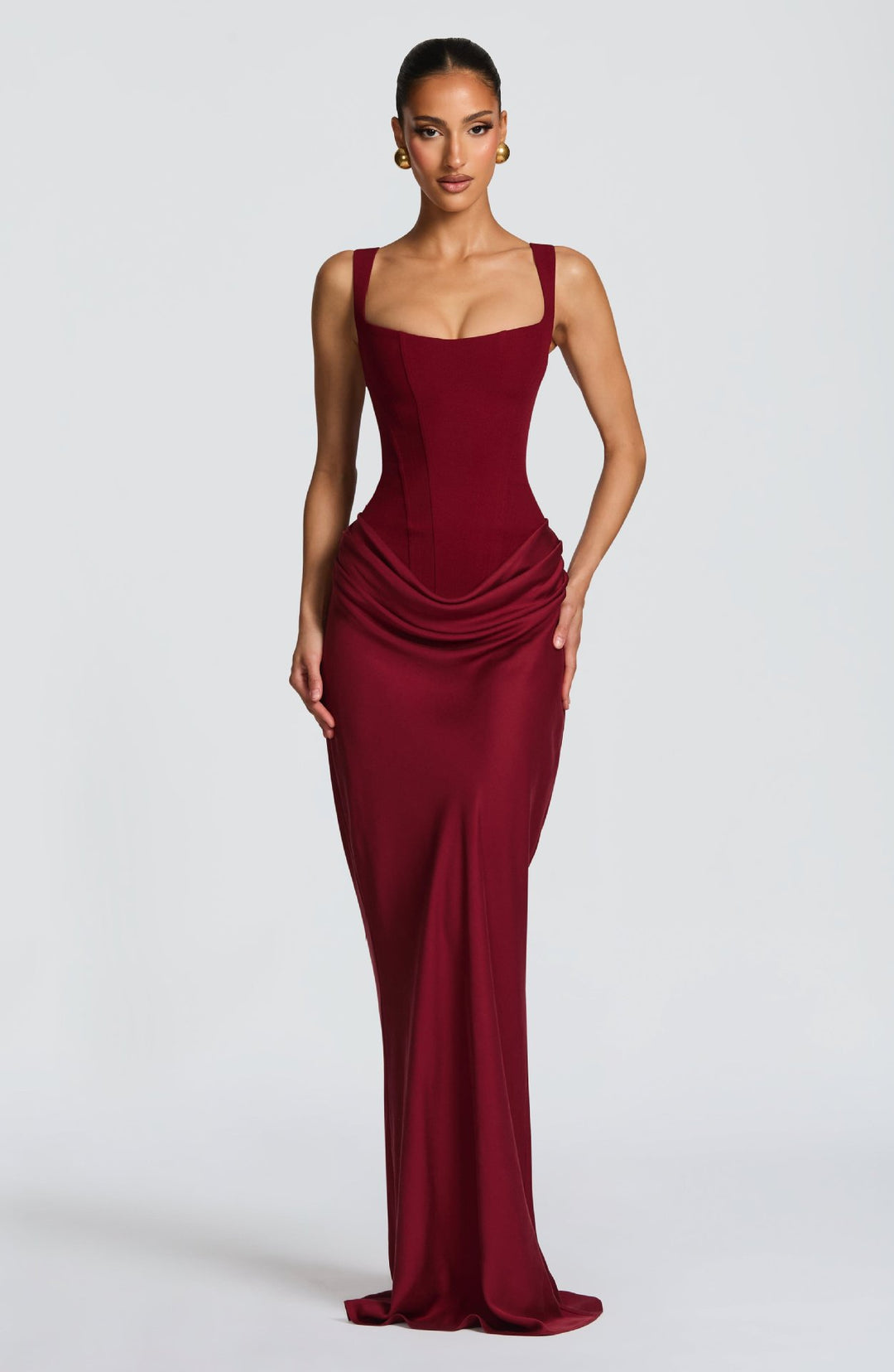 Damen Elegantes Maxikleid mit figurbetonendem Schnitt und raffiniertem Faltenwurf Drune