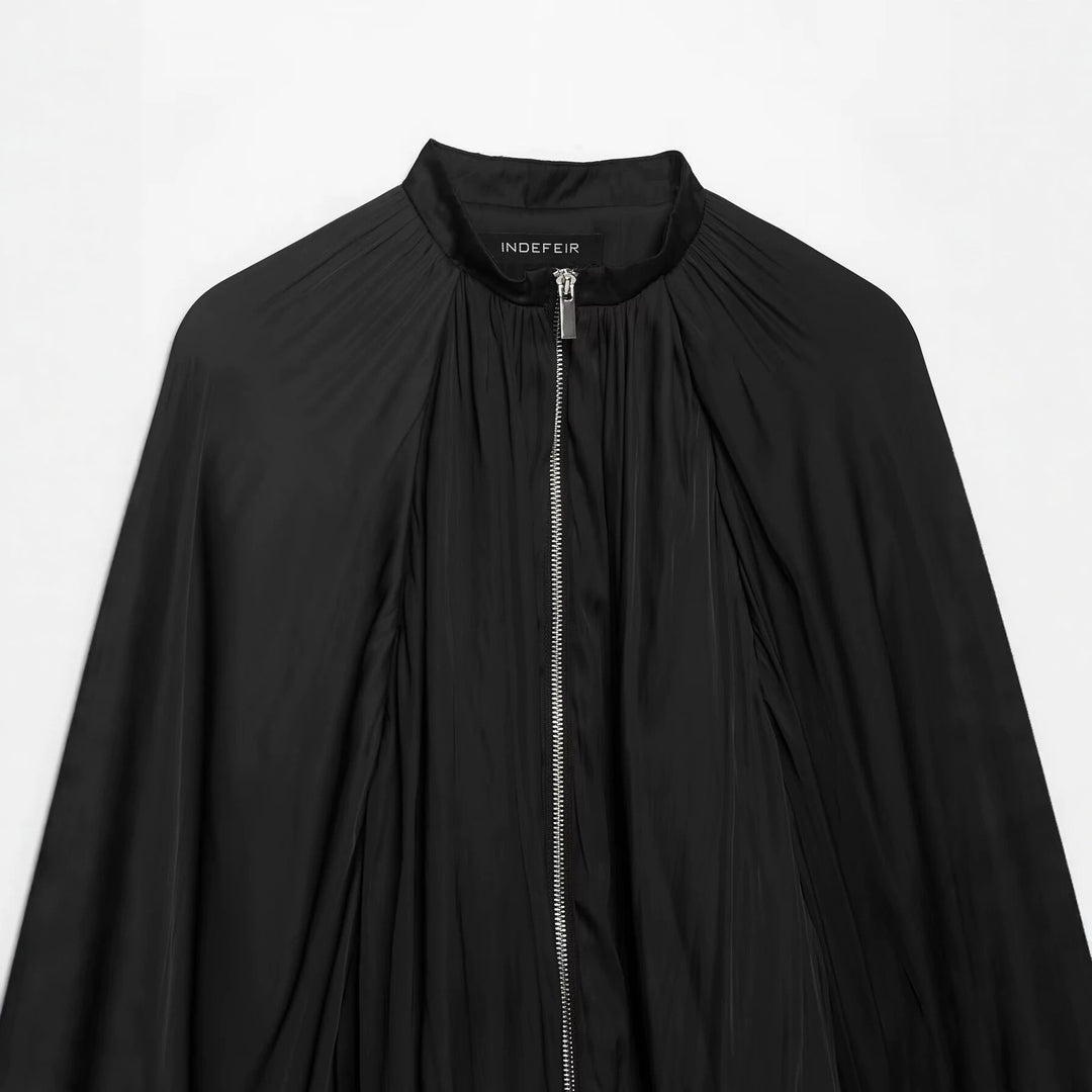 Damen Plissierte Cape-Jacke mit Reißverschluss und Stehkrragen Drune