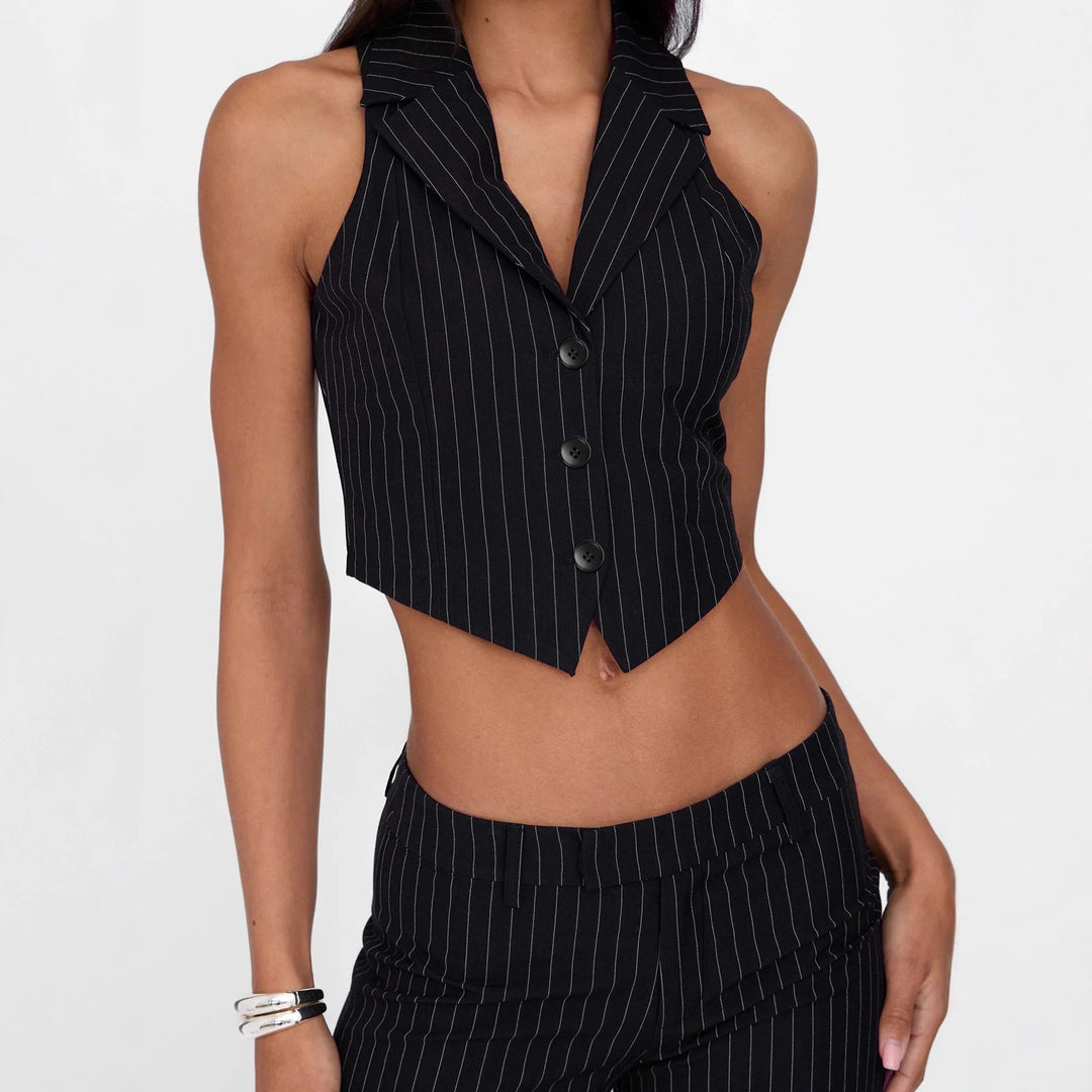 Damen ausgestelltes Bustier-Oberteil mit feinen Streifen und Knopfdetails Drune