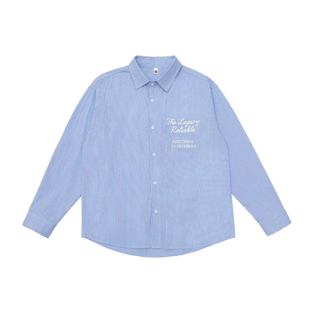 Unisex Oversize Streifenhemd mit Stickdetail und Kentkragen Drune