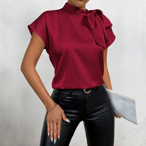 Damen Elegantes Satinoberteil mit Schleife Drune