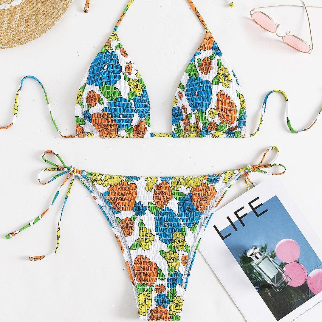 Damen Triangel-Bikini mit farbenfrohem Strukturdesign und verstellbaren Trägern Drune