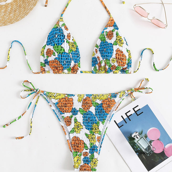 Damen Triangel-Bikini mit farbenfrohem Strukturdesign und verstellbaren Trägern Drune