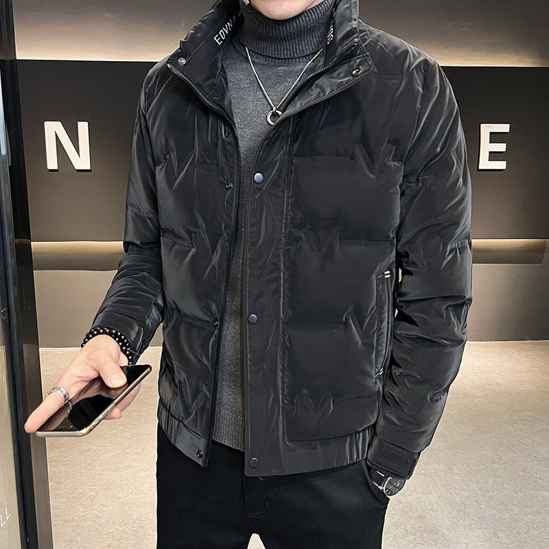 Herren Kurz geschnittene Thermo-Pufferjacke mit hohem Stehkragen und Klettmanschetten Drune
