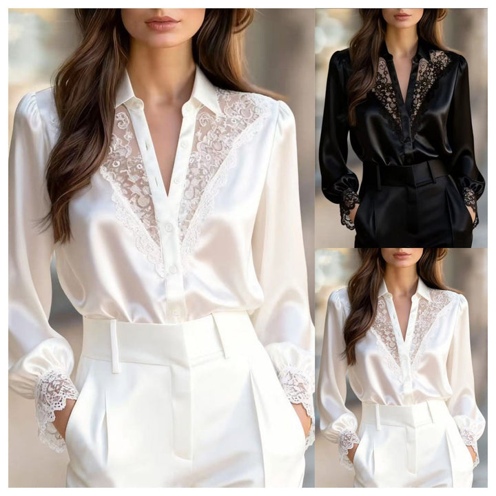 Damen elegante Bluse mit romantischen Spitzenakzenten Drune