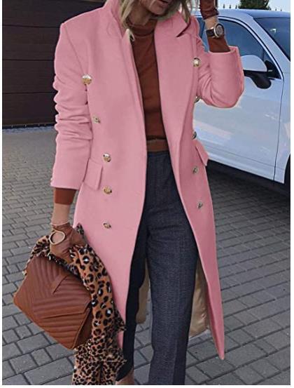 Damen Eleganter Langmantel mit doppelter Knopfreihe und goldenen Akzenten Drune