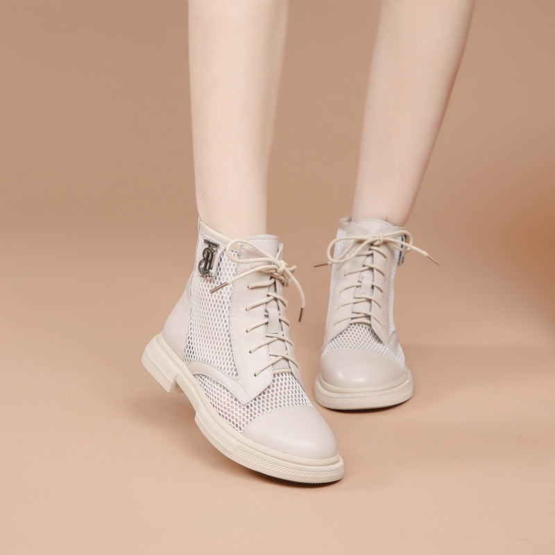 Damen Luftige Schnürstiefeletten aus Mesh und Leder Drune