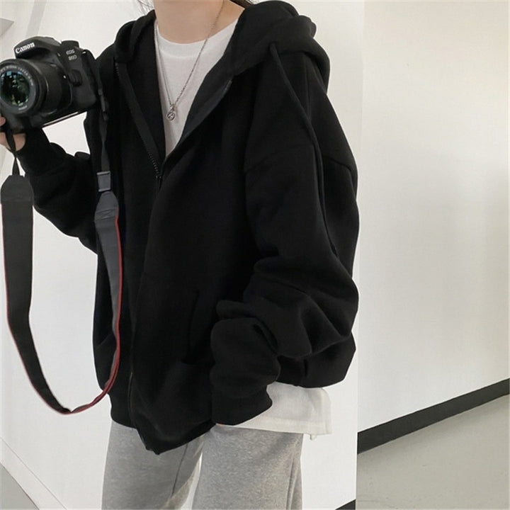 Damen oversized Kapuzenjacke aus weichem Fleece mit Kängurutasche Drune