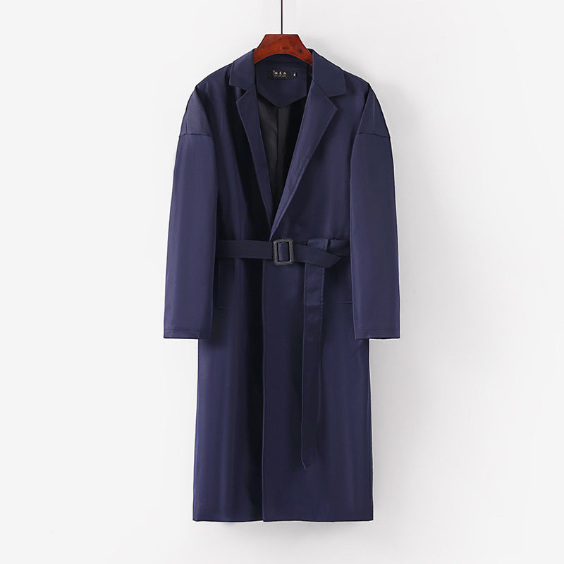 Damen Longline Trenchcoat mit Taillengürtel und fallendem Revers Drune