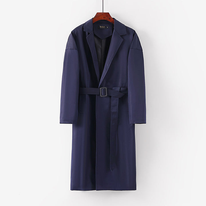 Damen Longline Trenchcoat mit Taillengürtel und fallendem Revers Drune
