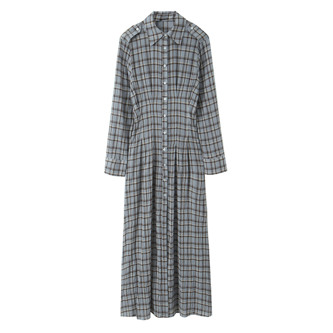 Damen Maxikleid im Hemdblusenstil mit durchgehender Knopfleiste und taillierter Faltenpartie Drune