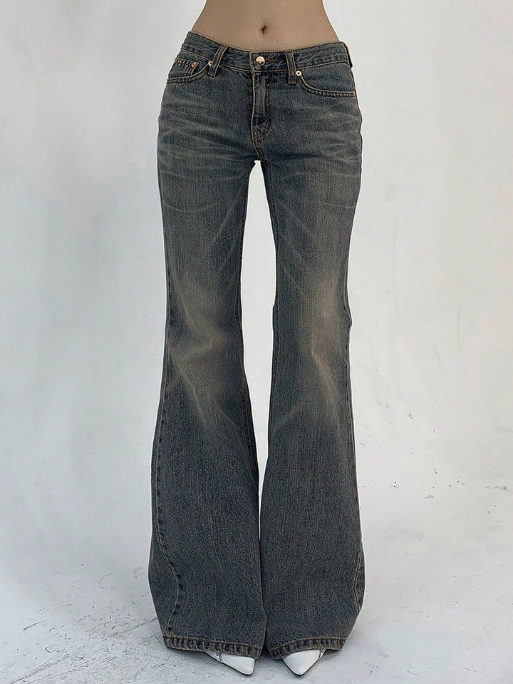 Damen Flared Jeans mit hohem Bund und leichtem Used-Look Drune