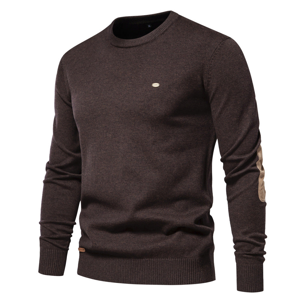 Herren Rundhals Pullover aus feiner Baumwolle mit eleganten Ellbogenpatches Drune