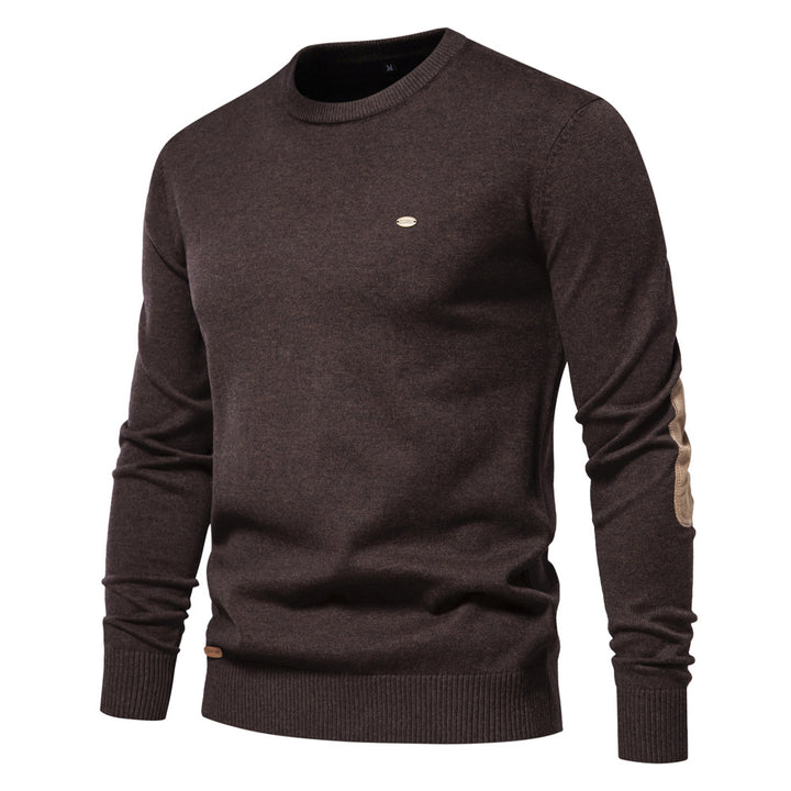 Herren Rundhals Pullover aus feiner Baumwolle mit eleganten Ellbogenpatches Drune